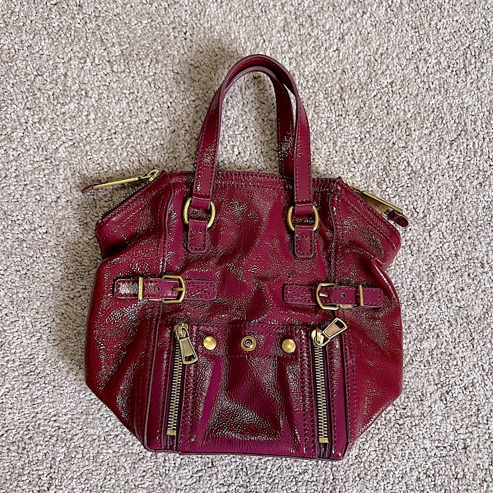Ysl Mini Downtown Tote Wine Maroon Red Patent Leather Designer Saint Laurent